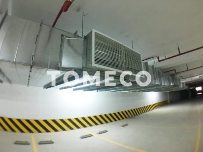Ductwork exposed in a building without a drop ceiling 