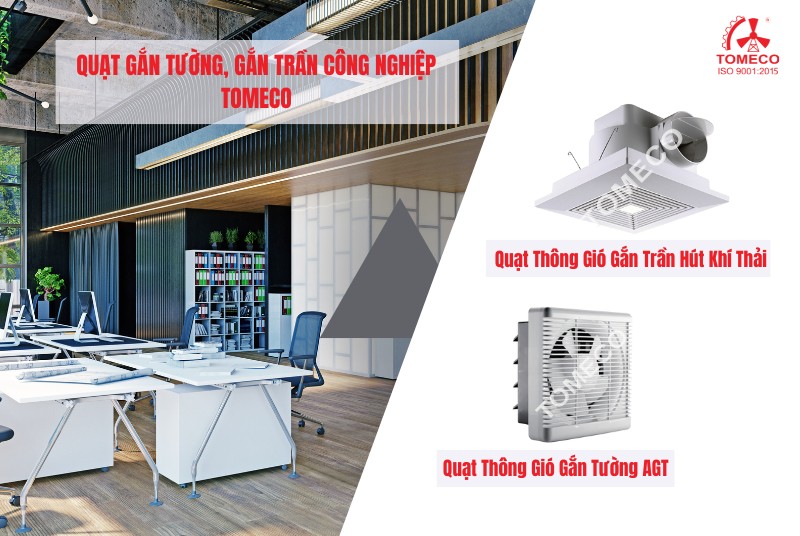 Quạt công nghiệp gắn tường, gắn trần TOMECO - giải pháp xử lí nồm ẩm hiệu quả văn phòng, nhà ở