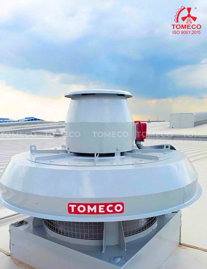 Quạt ly tâm hút mái model CRA.BCM do TOMECO thiết kế chế tạo